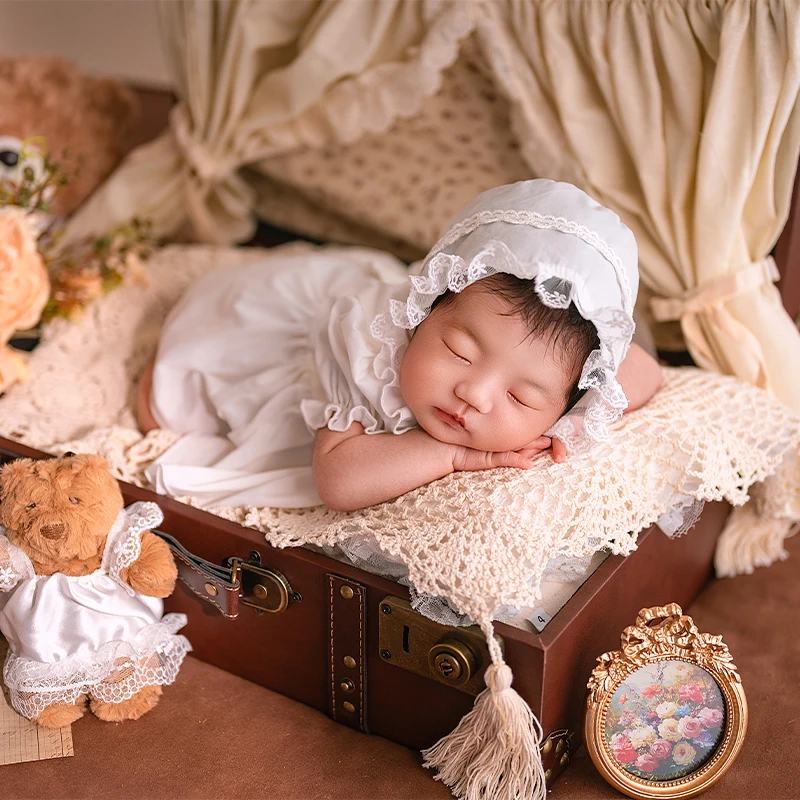 Abiti per fotografia neonato Fascia per capelli in pizzo per neonata + Abito Camicia per neonato + Tuta + Cappello Orsetto Puntelli per scena di nozze