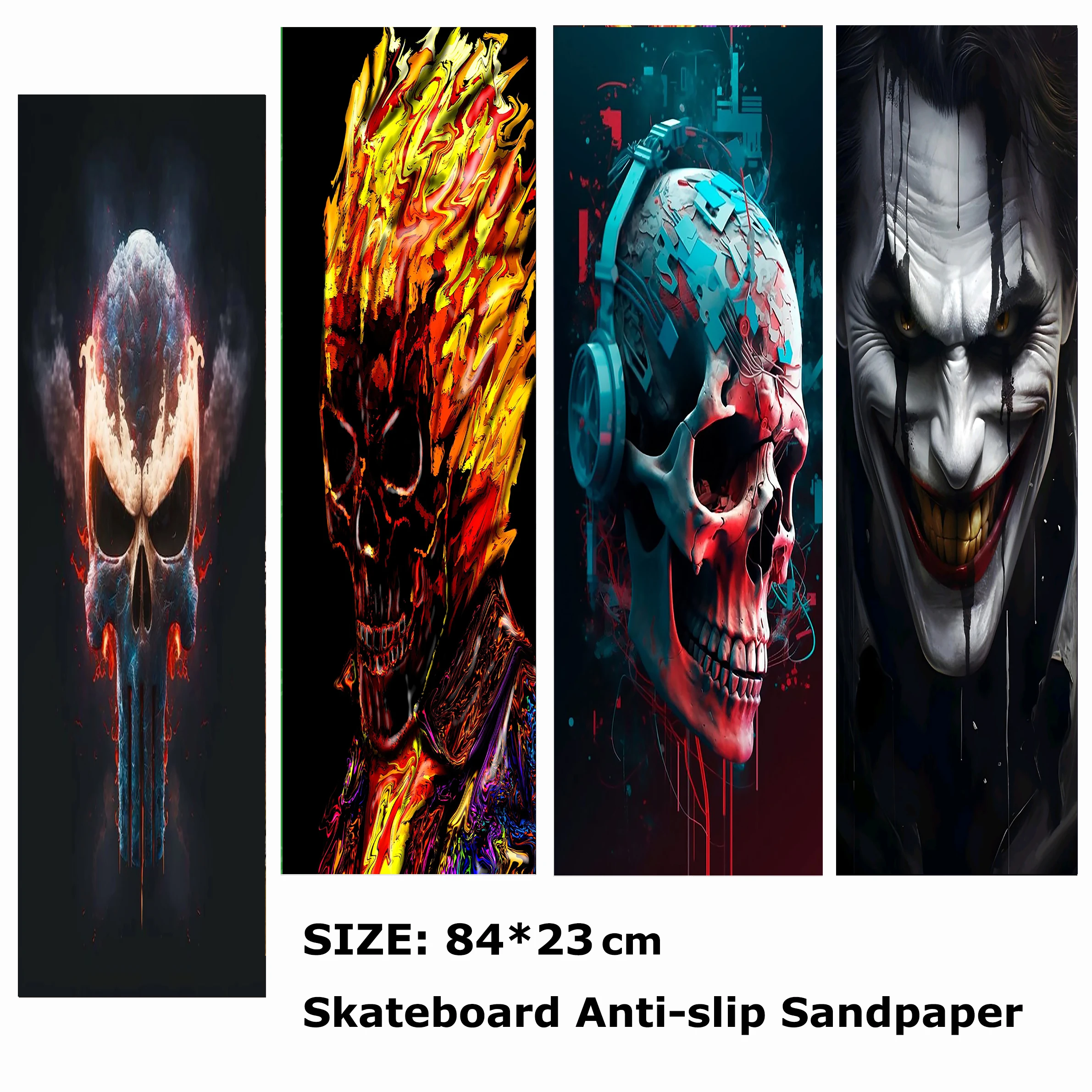 

Burnt Eyebrow Skull Pattern Electric Scooter Anti-slip Sticker Sandpaper Skateboard Grip Tape Sheet 84*23cm