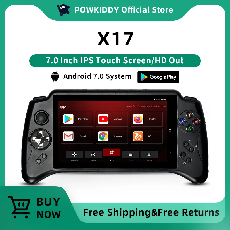 

POWKIDDY New X17 Android 7.0 Retro Handheld Video Game Console 7-inch IPS Touch Screen MTK 8163 Quad Core 2G RAM 32G ROM