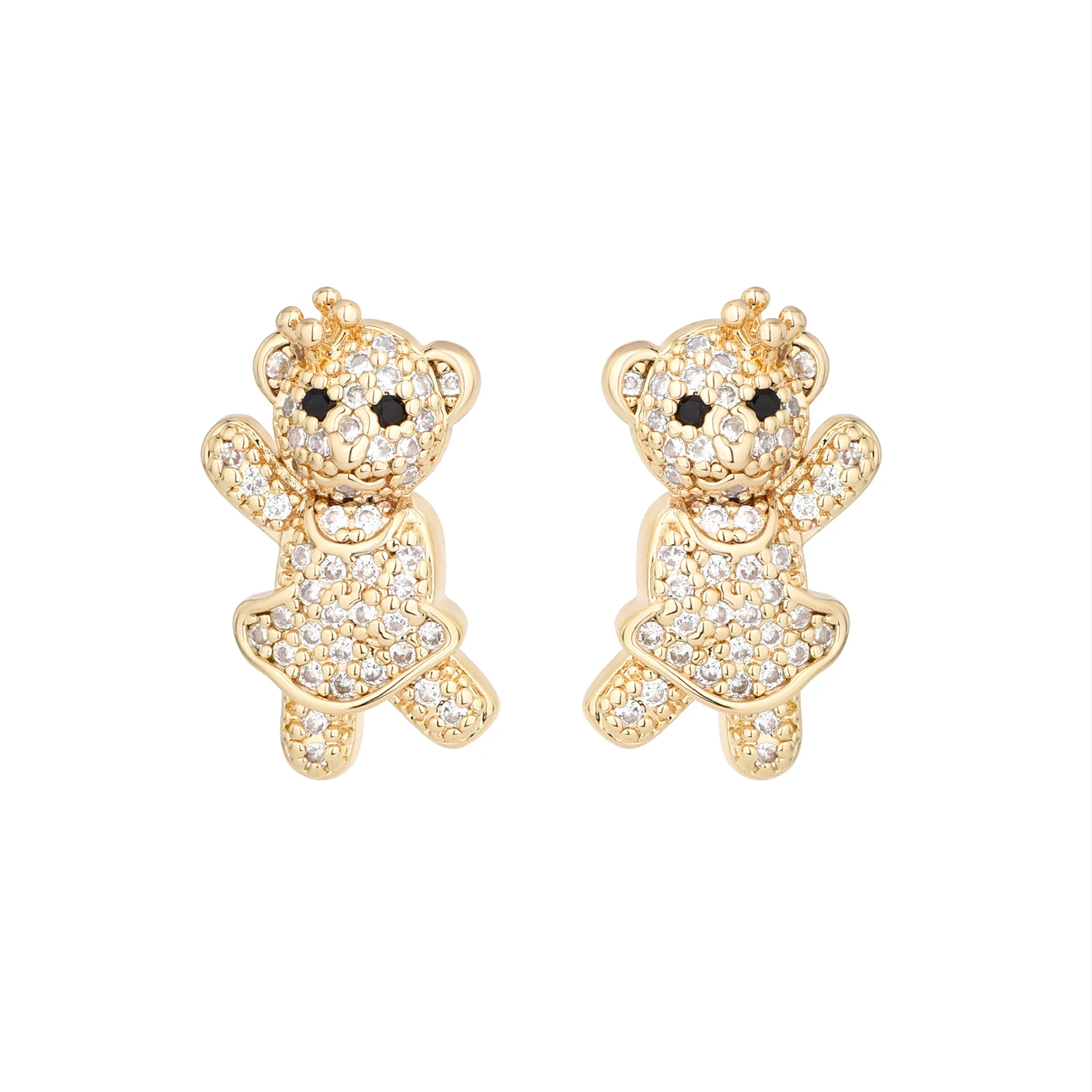 VCT New 14K Teddy Bear Earrings Ballet Bear Crystal Stone Copper Material Gold Wholesale Price Jewelry