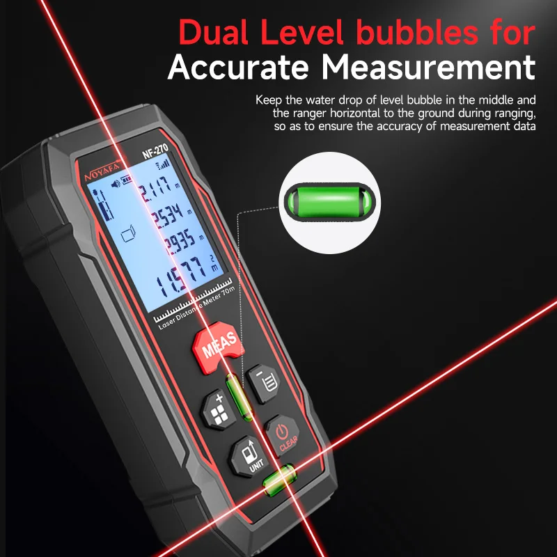 NF-270 Digital Laser Rangefinder 70M with horizontal bubbles Digital Range Finder Area Volume Multi-angel Measuring Tool