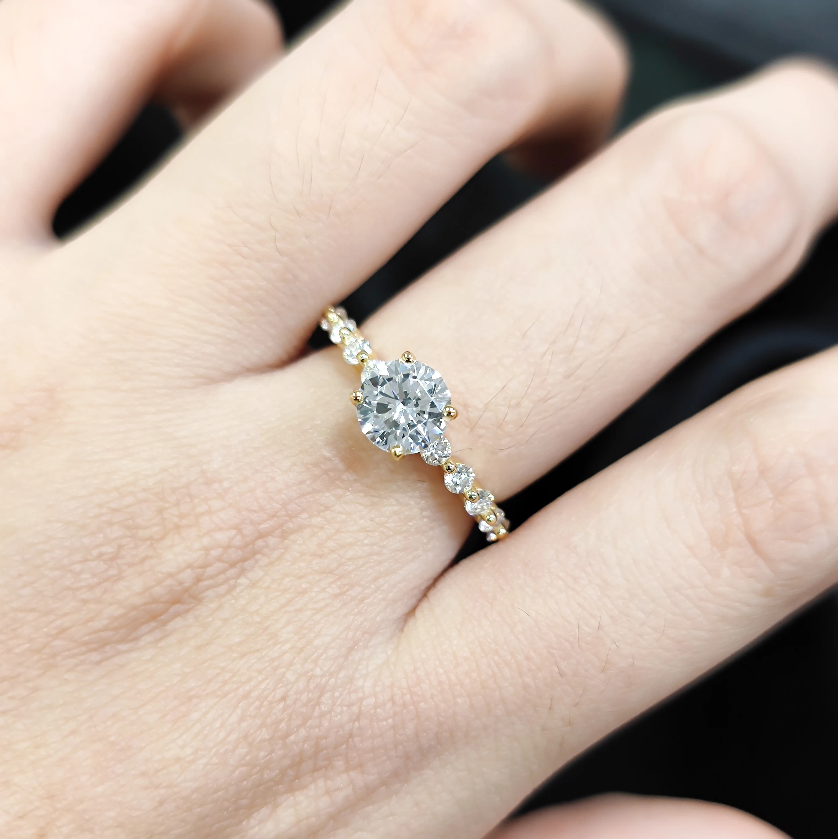 GEM'S BALLET 1.0CTW 6.5mm Round Marseille Half Coverage Moissanite Engagement Ring in 18k Gold Plated 925 Sterling Silver