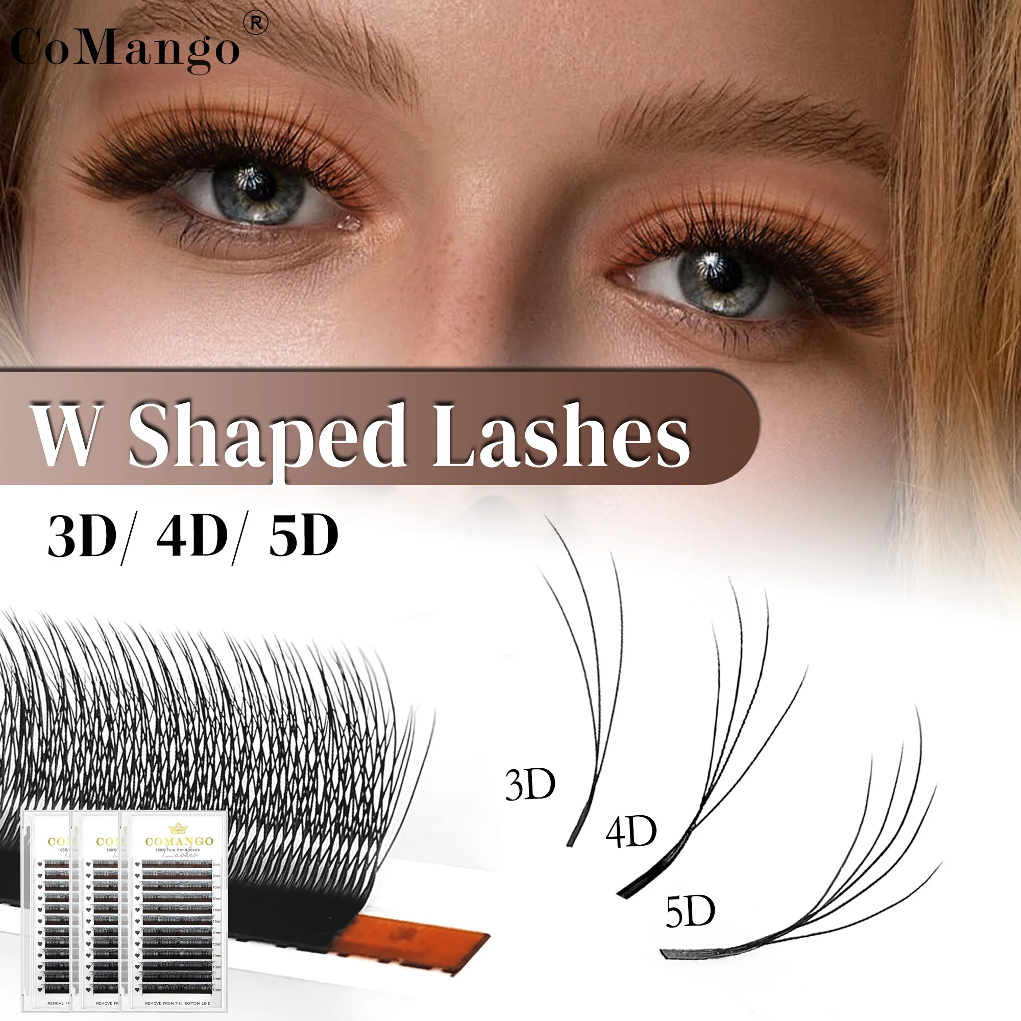 CoMango Narrow 4D Hand Woven W Shaped Eyelash Extensions 12Rows False Eyelashes W Style Russian Volume Eyelashes Cosmetics