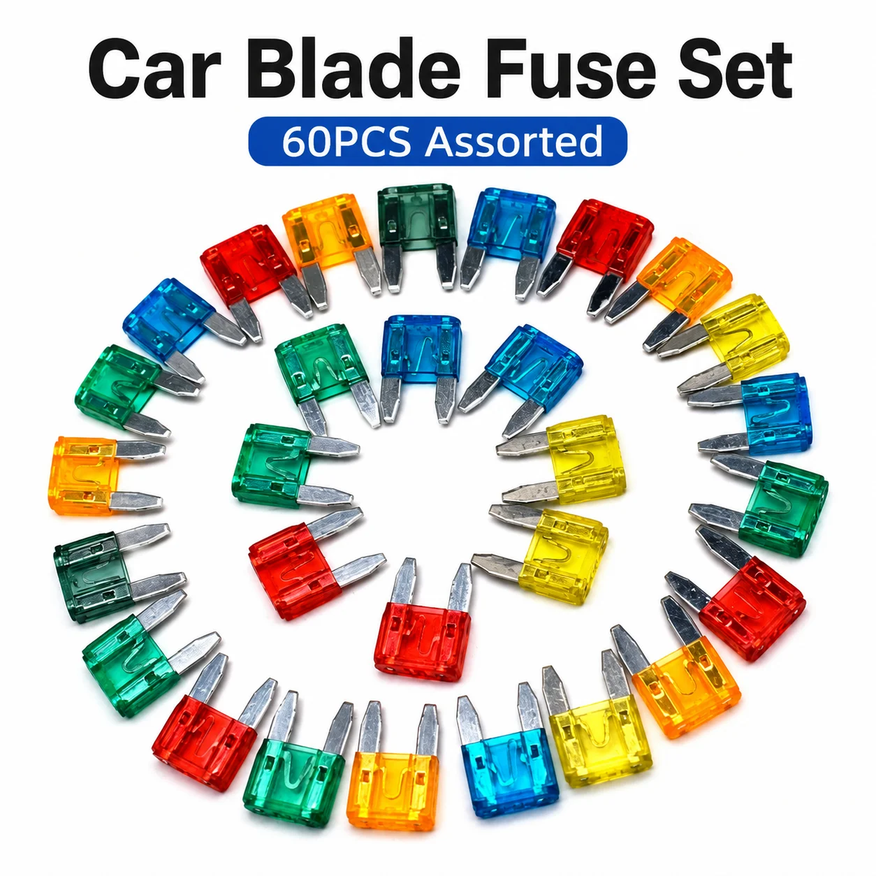 60Pcs Automotive Blade Fuse Assortment Kit, Multiple Amp Replacement Fuses for Cars, Trucks, Motorcycles and Electrical Circuit Repair
