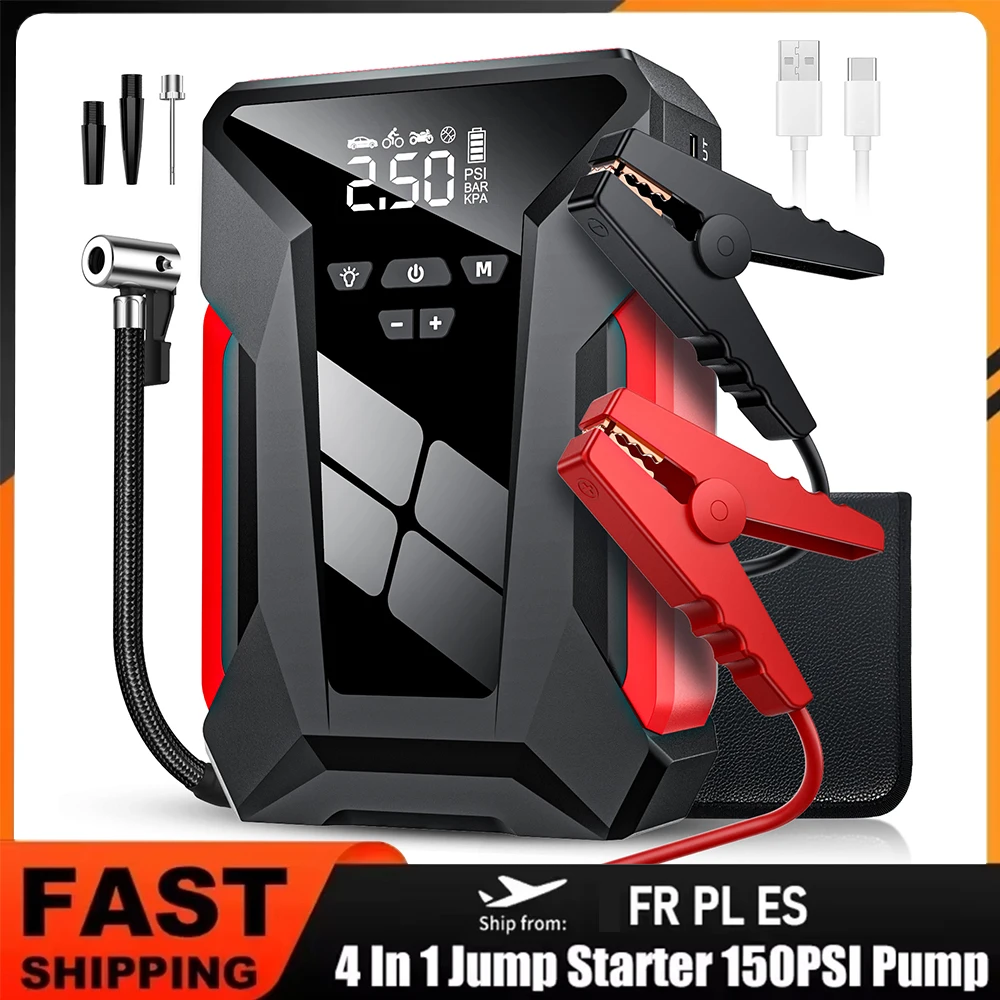 4 in 1 Car Jump Starter Air Compressor 28000mAh Power Bank Portable Battery Booster Digital 150PSI Tire Inflator Fast Charging