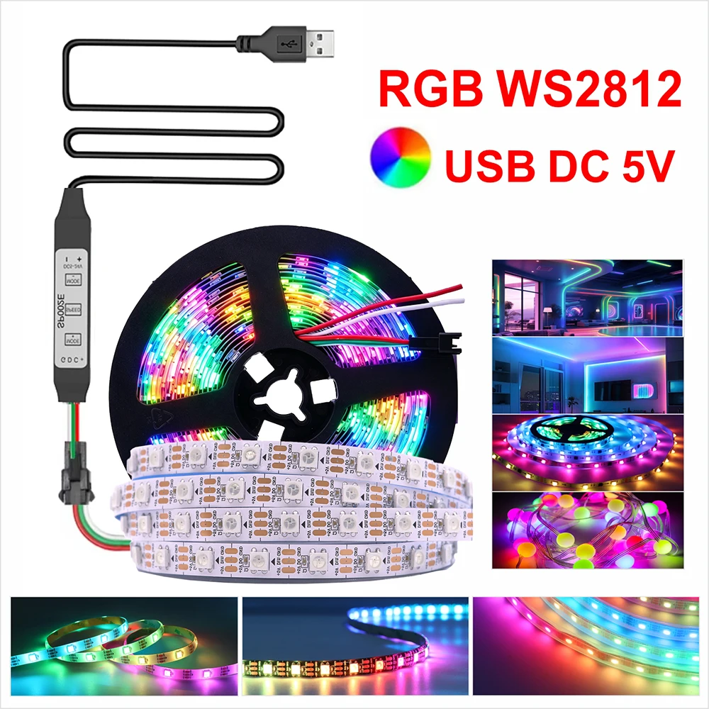 USB 3Key Controller WS2812B RGB DC5V LED Strip Kit Addressable Pixel Light Compatible WS2811 SK6812 1m To 5m WS2812B LED Strip K