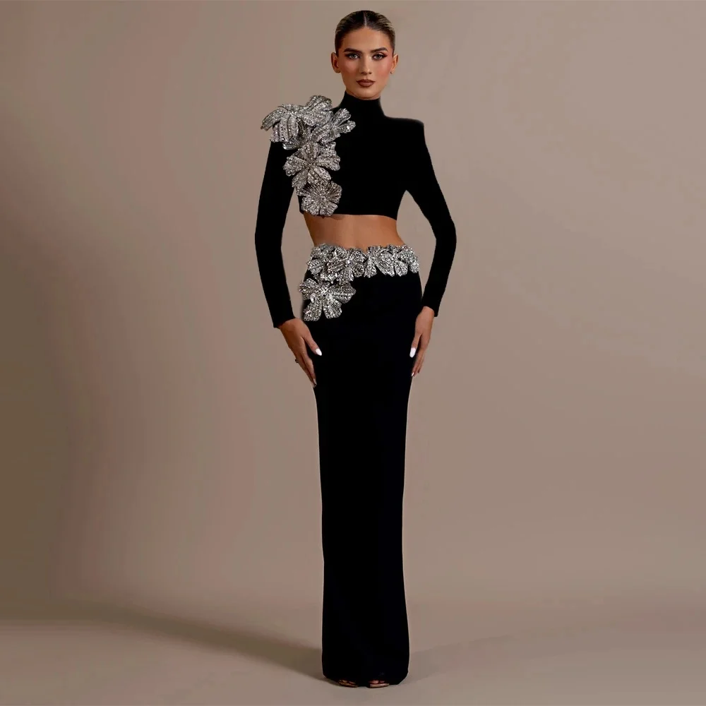 2024 New Arrival Women Two Pieces Sets Sexy Diamonds Long Sleeve Tops Skirts Autumn Clothes Club Party Bandage Sets — zdjęcie 2