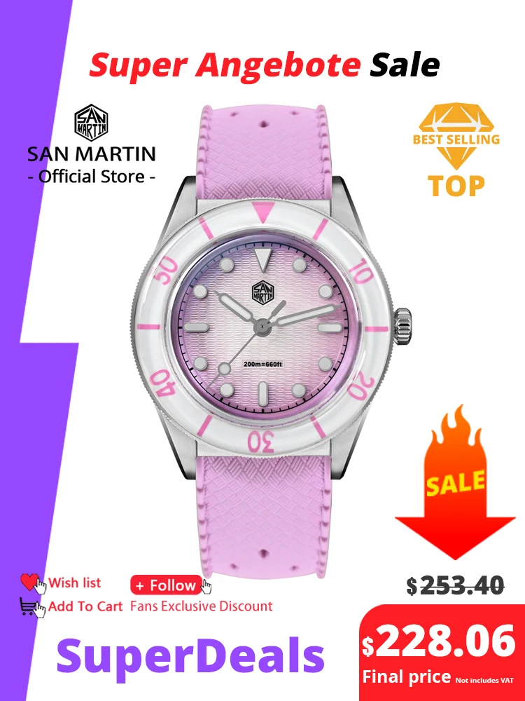 San Martin 2026 Jam Tangan Wanita 32.5Mm Jam Tangan Kuarsa Mewah Elegan Jam Tangan Wanita Dial Guilloche MOP Modis Safir WR200m SN0151