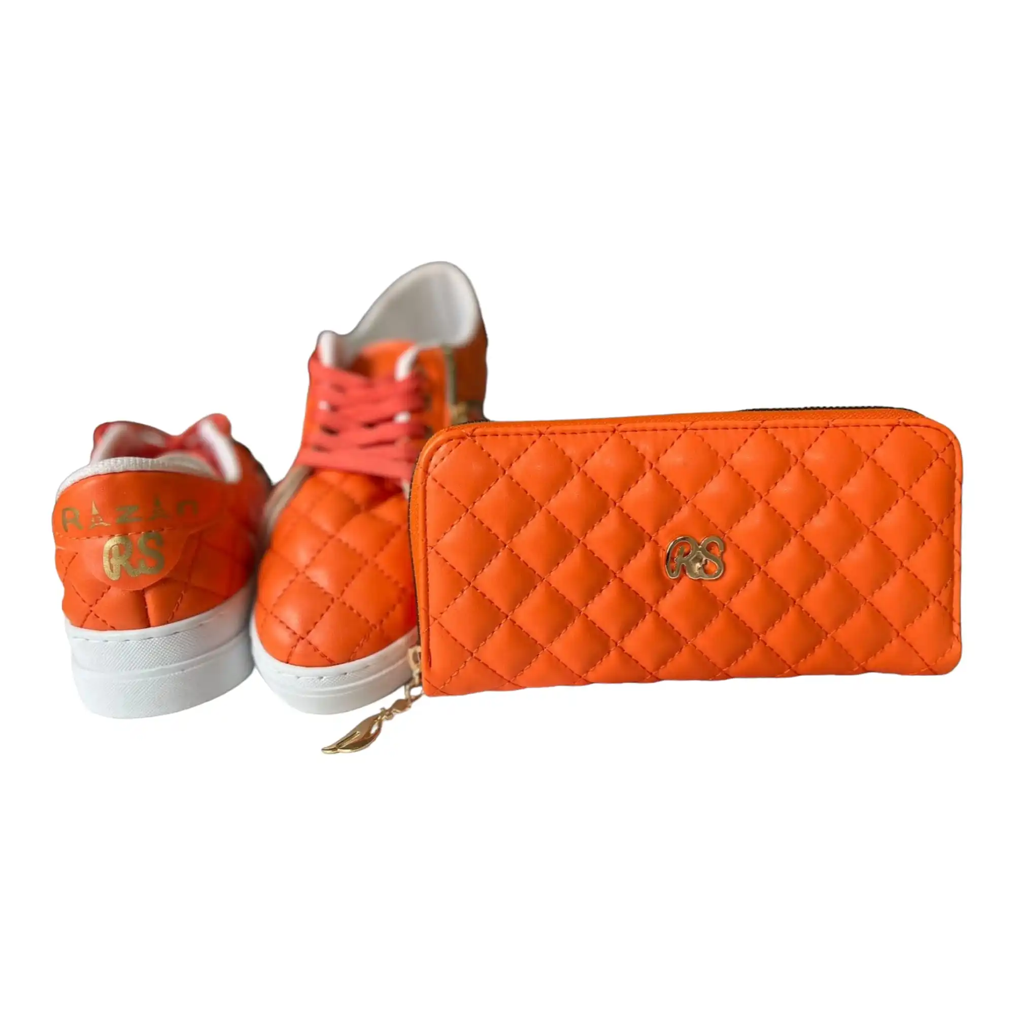 Captivating Orange: RS RAZAN ISTANBUL Women's Wallet & Athletic Shoe Set - Vibrant, Coordinated, and Stylish!