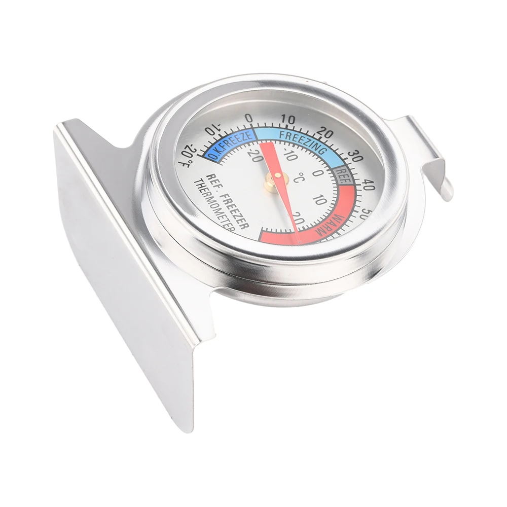 Stainless Steel Analog Fridge Freezer Thermometer Dual Scale ℃℉ Temp Gauge Hanging Stand Kitchen Cold Storage Meter