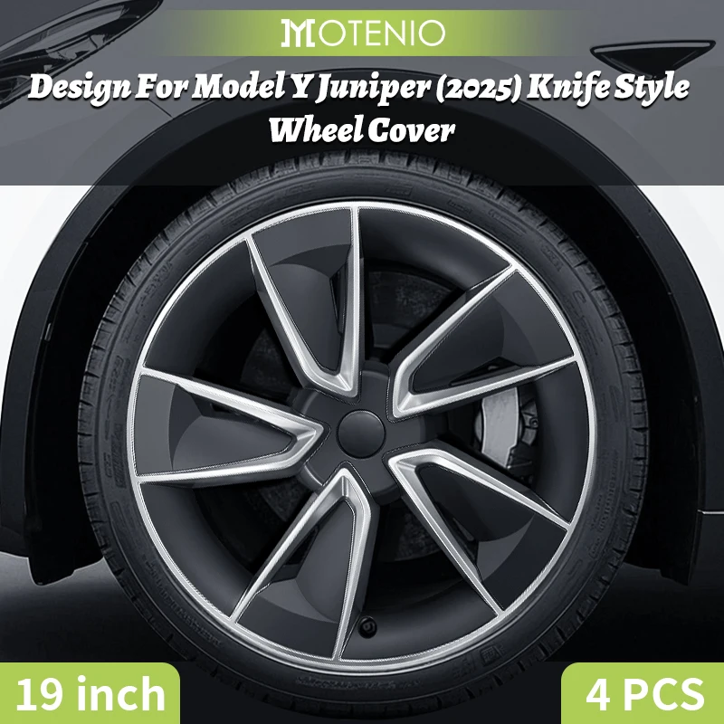 4PCS for New Model Y 2025-2026 Juniper 19 Inch Knife Hub Cap Full Rim Cover Replacement Wheel Cap Accessories Design for Tesla