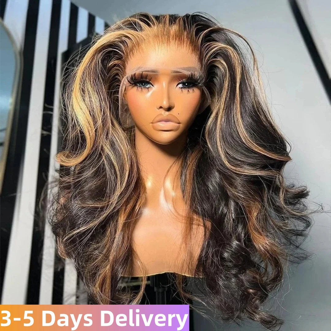 250 Density Highlight Body Wave Human Hair Wigs 13X6 HD Lace Frontal 1B/30 Black Blonde Colored Wig Wet And Wavy Preplucked Raw