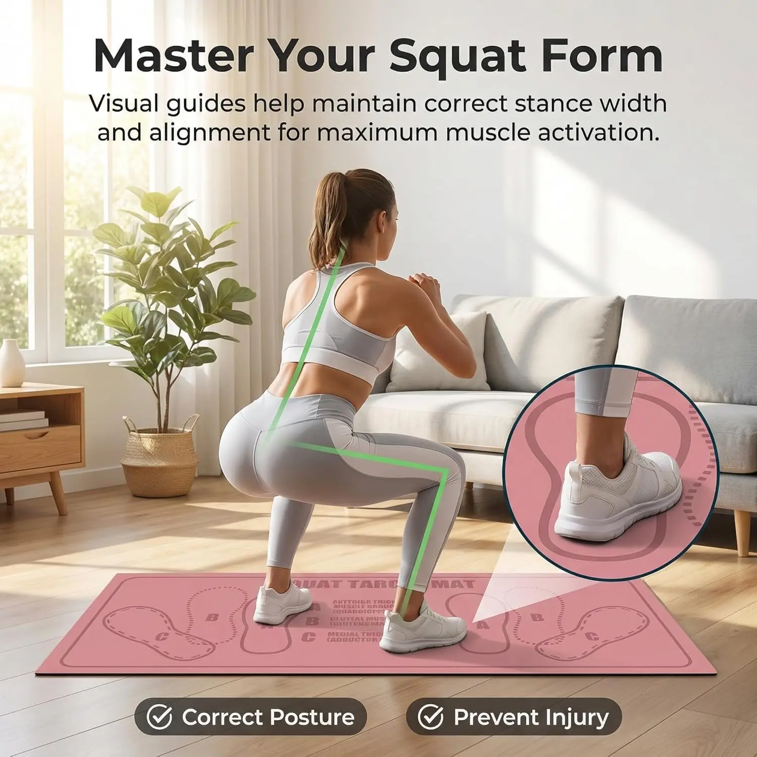 80*35CM Squat Step Position Guide Mat Multipurpose Work Out Mat Leg Muscle Targeting Training Hip Muscle Mat for Yoga Pilates