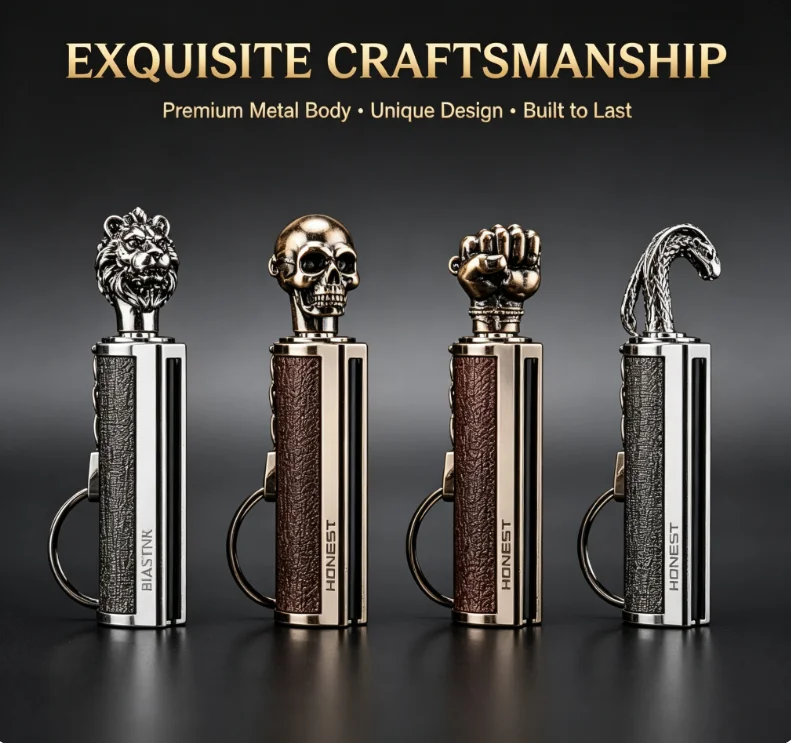 Vintage Permanent Match Keychain Lighter, Reusable Waterproof Forever Match Stick Lighter, Animal Head Metal Match for Camping Outdoor Fire Starter