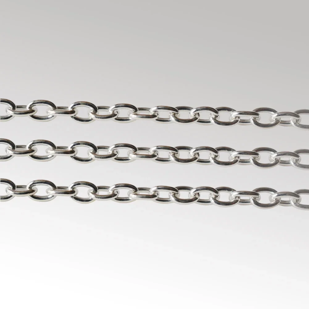 Srebrny łańcuszek do wyrobu biżuterii, srebro próby 925, owalny łańcuszek typu cable, luzem, ogniwowy łańcuszek sznurkowy, komponenty DIY i elementy do wyrobu biżuterii. — zdjęcie 2