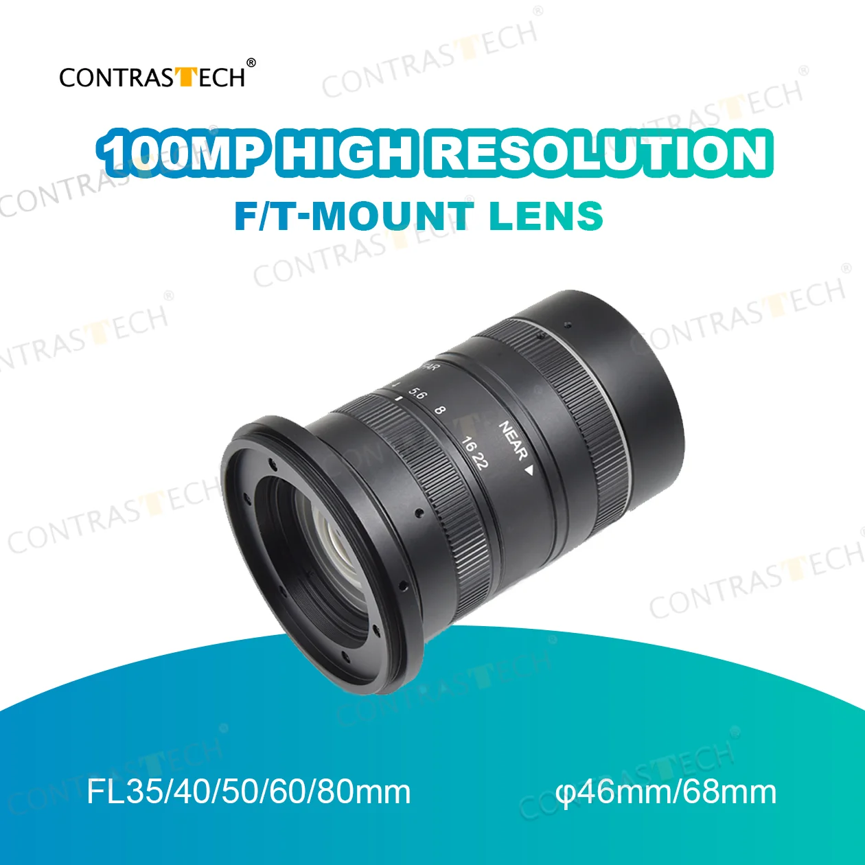

Промышленный объектив высокого разрешения 100 МП φ46 мм F-Mount M72 35 мм 50 мм для камеры машинного зрения Contrastech