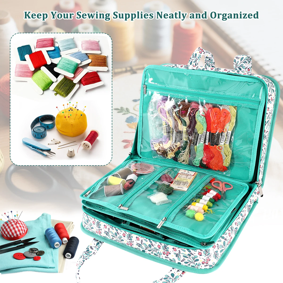 

1pc cross-stitch thread accessory storage bag with multiple compartments, a portable DIY accessory shoulder storage bag