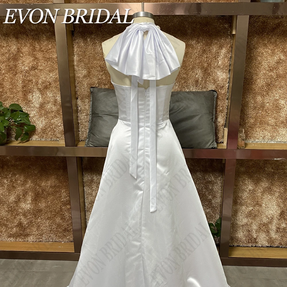 EVON BRIDAL Princess Halter Sleeveless Wedding Dresses High Slit Bride Gowns Bow Backless Stain vestidos novias boda Real Photo