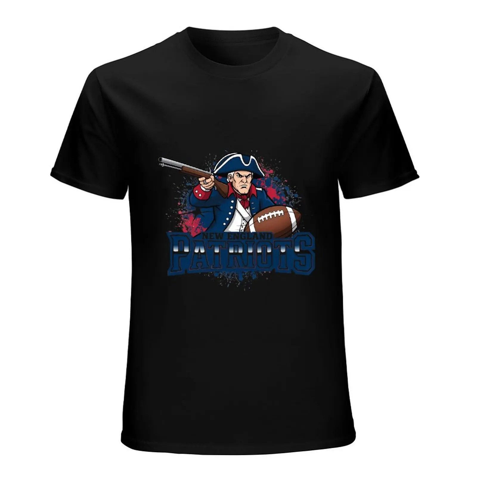 Cartoon Patriot Mascot Color Splash Drip PATRIOTS Logo Crew Neck T-Shirt Mens Sports Fan Casual Apparel