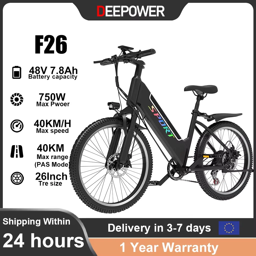 DEEPOWER 750W vélo électrique 48V 7.8AH batterie amovible adulte vélo électrique LED Smart Mete, ville banlieue Ebike