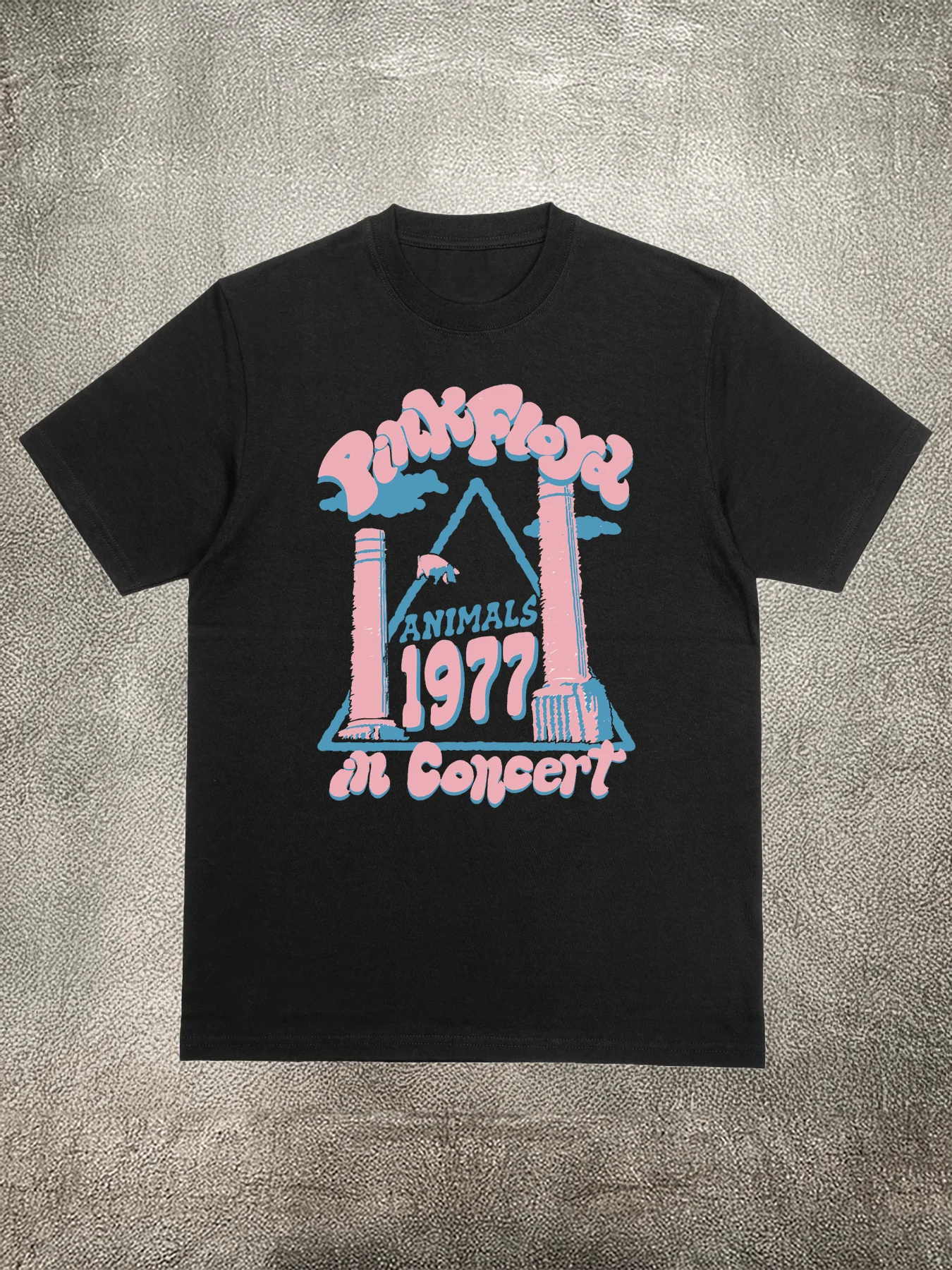 Herren-T-Shirt aus 200g Baumwolle, rosa Floyd-Konzert muster, Wärme übertragung, für die tägliche Freizeit kleidung