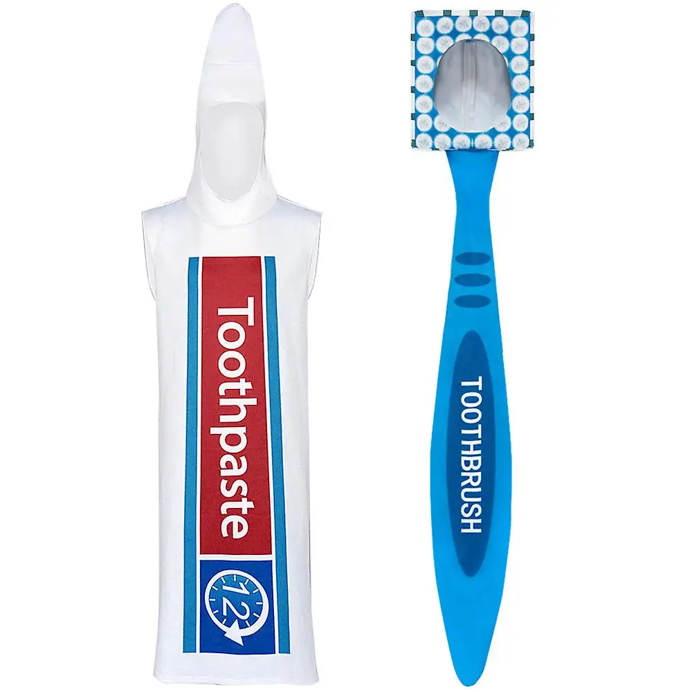 Adult Unisex Women Men Toothbrush Toothpaste Costume For Couple Halloween Fancy Dress Up Cosplay