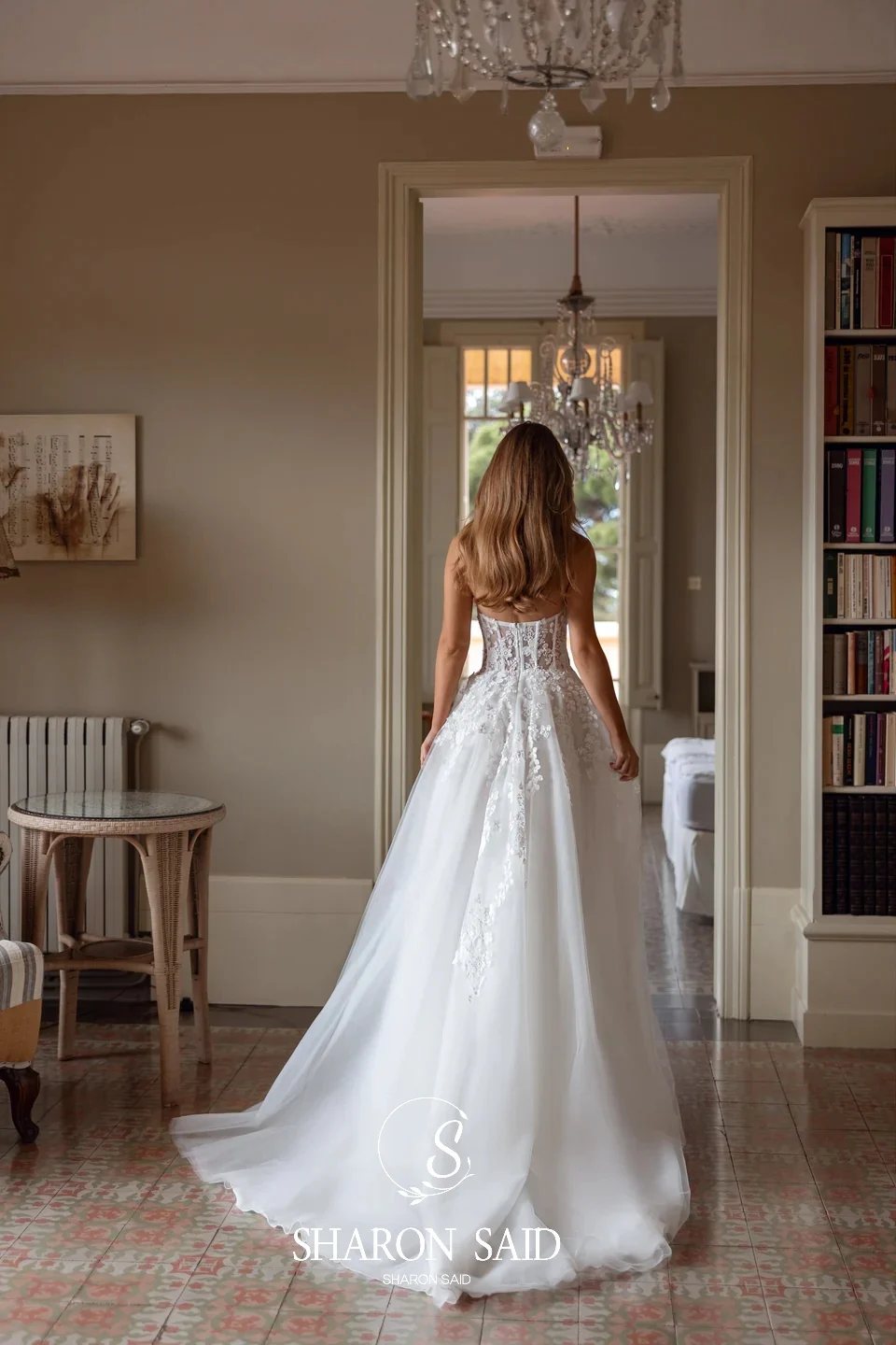 Sharon Said 2025 Bohemian Sweetheart Witte Trouwjurk Romantische A-lijn Sweep Trein Tule Prinses Bruid Jurken SW408 Aangepaste