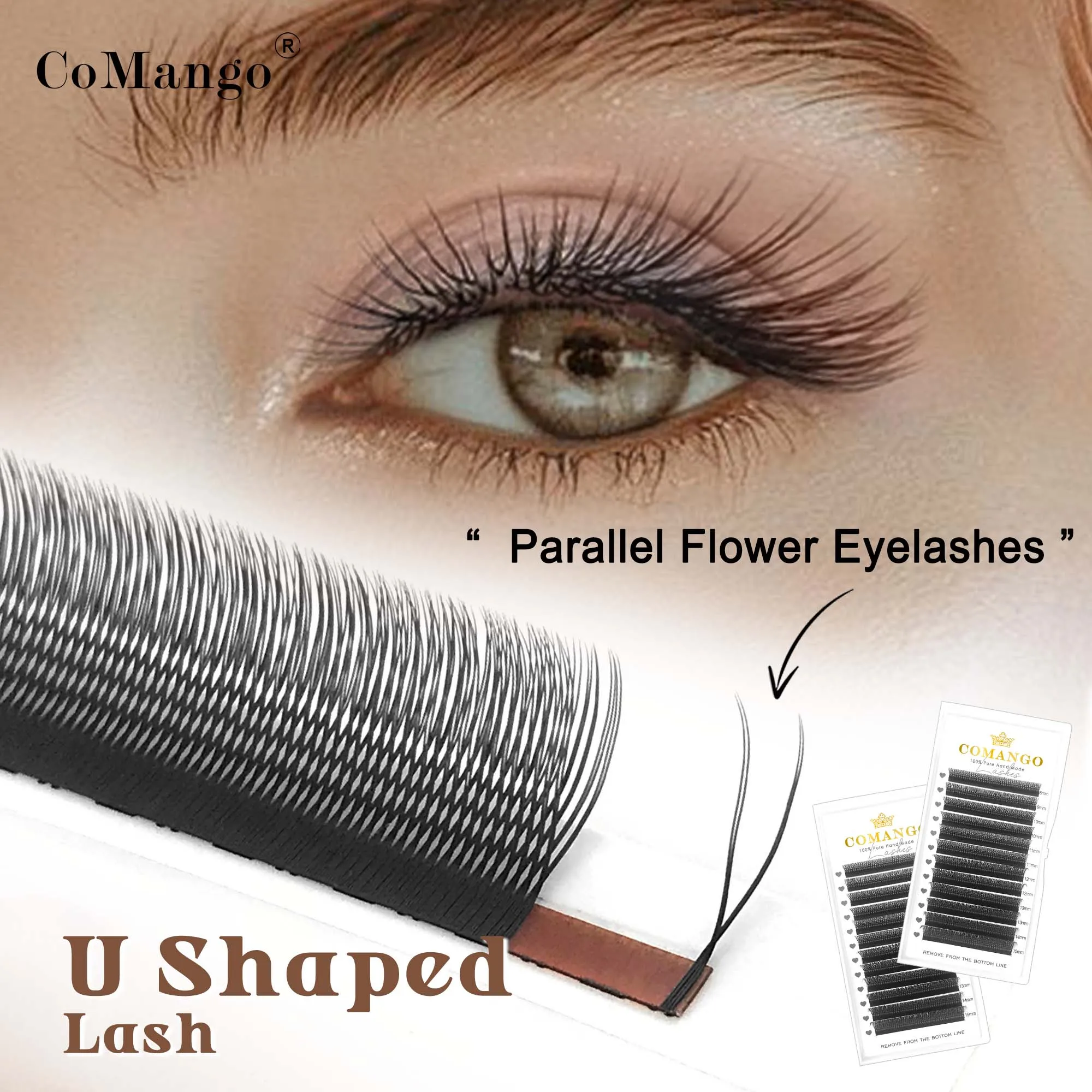 أطراف مزدوجة على شكل حرف U رموش YY رموش متوازية على شكل زهرة تمديدات رموش طبيعية رقيقة على شكل حرف U YY رموش صناعية من فرو المنك للمكياج #1