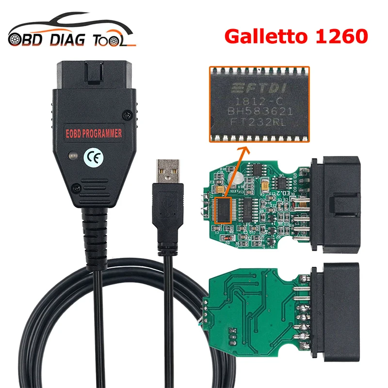 2024 Galletto 1260 EOBD ECU Programmer FTDI FT232RQ Chip Read&Write Auto ECU Flasher For Multi-Car OBD2 Diagnostic Cable