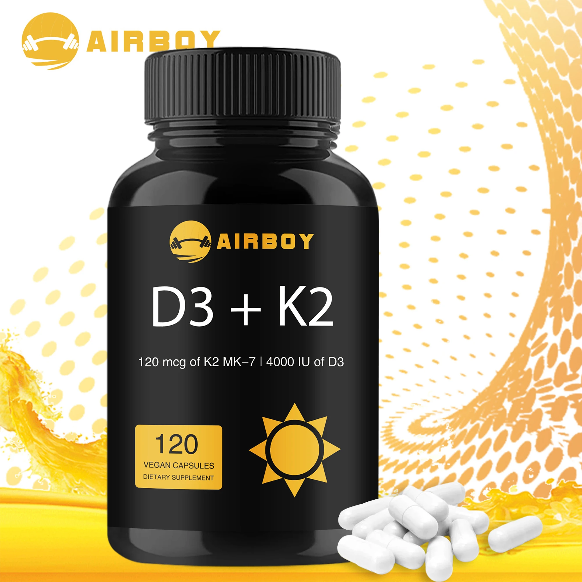 Vitamin D3+K2 Supplement - Dental Health and Immune System, Heart, Joint and Bone Health - 120 Capsules