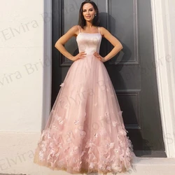 Customized Romantic Applique Evening Dresses Ladies Tulle with Sweep Train Spaghetti Straps Backless 2023 A-Line Long Party Gown