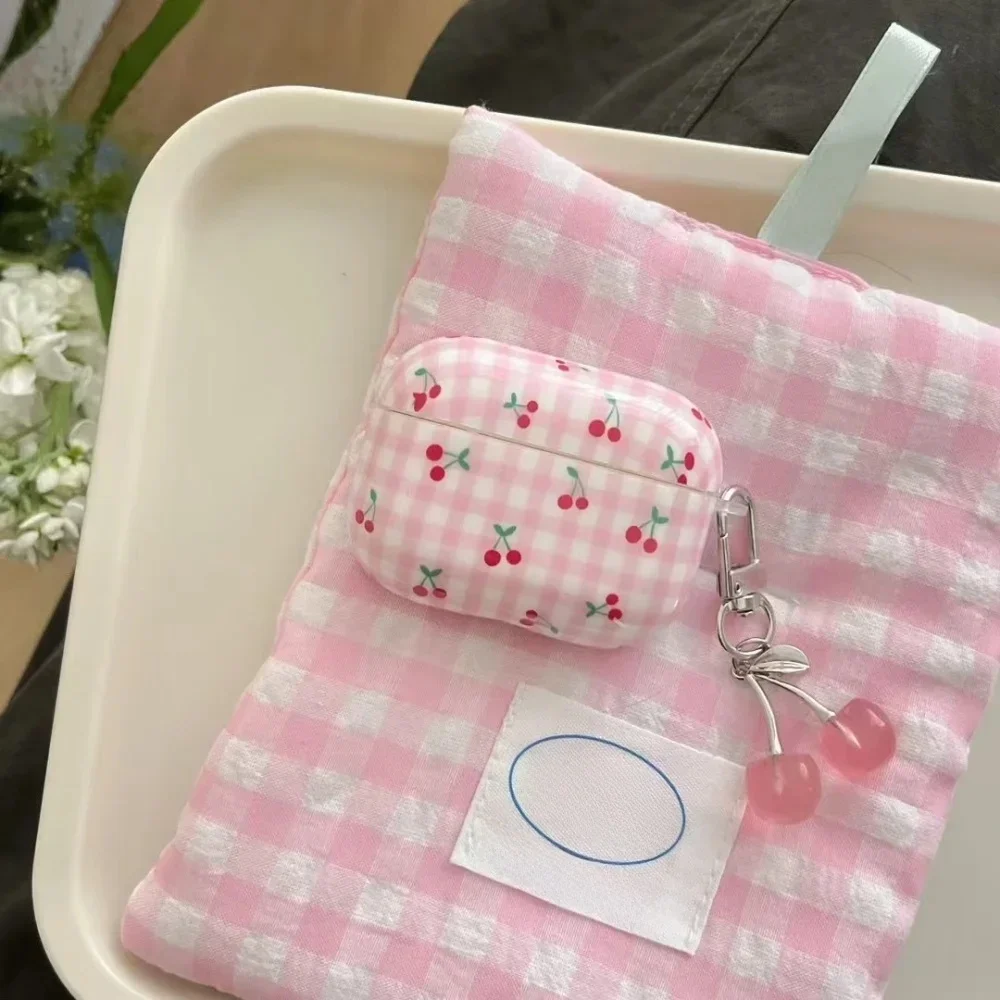 [A230] plein écran rose plaid cerise adapté pour airpods4 housse pour écouteurs pro deuxième génération airpodspro2 housse de protection