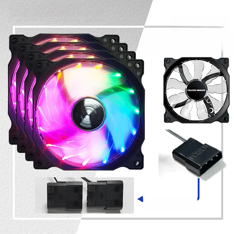 Teucer 120MM boîtier PC ventilateur de refroidissement châssis de bureau puissance 12V grand 4Pin Led 12CM roulement hydraulique lien silencieux ventilateur radiateur