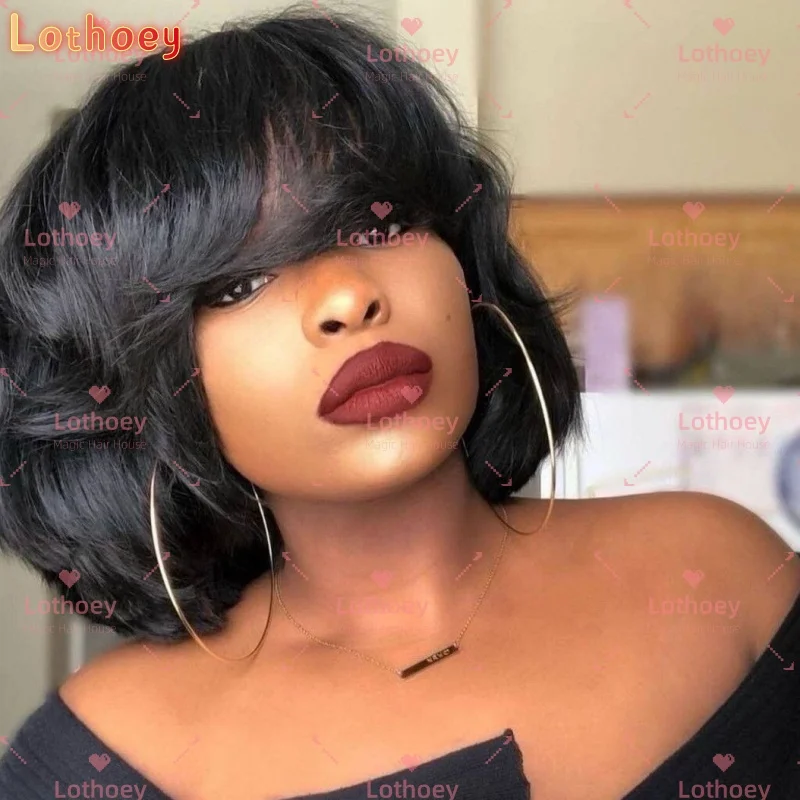 

Short Bob Body Wave Lace Frontal Wig Brazilian Remy Human Hair Wigs Silk base Wig Natural Black Color