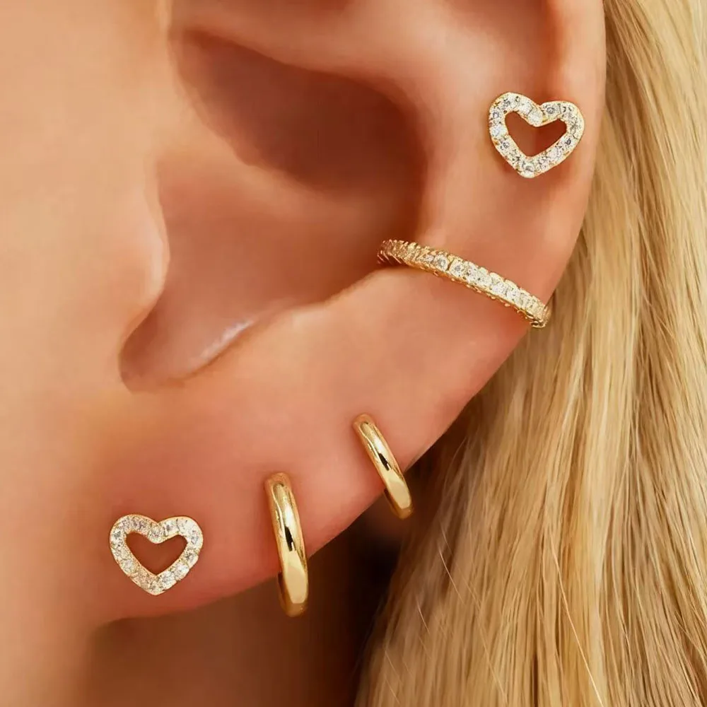 4Pairs Stainless Steel Circle Huggie Hoop Earring Set for Women, Mini Round Zircon Heart Ball Back Stud Earring Piercing Jewelry