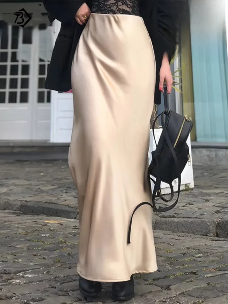 BirdTree, 22 MM 100% natuurlijke zijde elegante rok, dames elastische taille satijn, hoogwaardige moderok, 2024 zomer herfst B47024QM - afbeelding 2