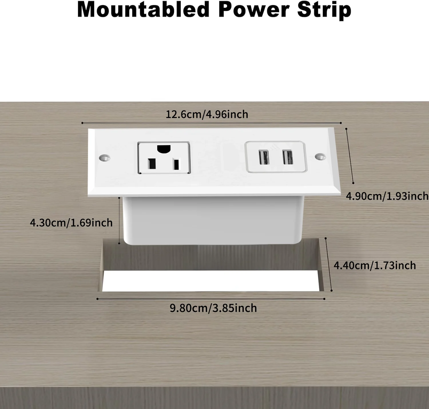 Mini Recessed Recessed Power Strip 1 AC Outlets 2 USB-A Port (5V 2.1A) Charging Port Built-in Socket with 1.5 meters of extension cord for Gaming Desk Audio Video Workstation