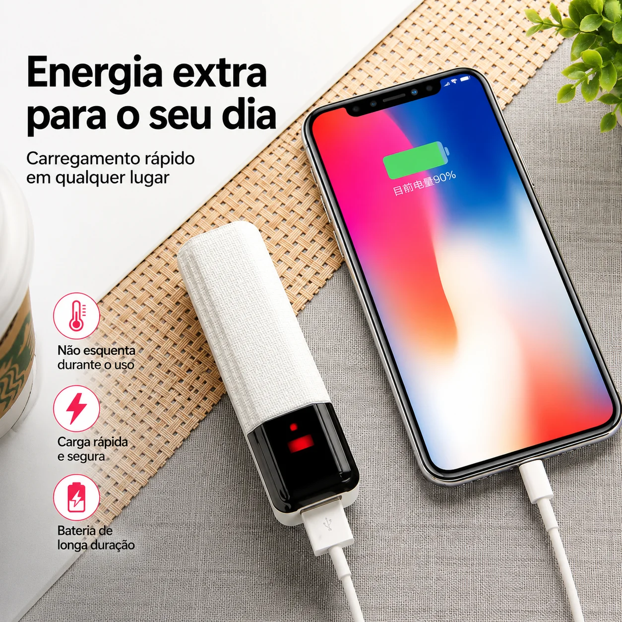 Carregador Portátil 2600mAh Power Bank de Bolso Mini Bateria Externa Leve e Prático
