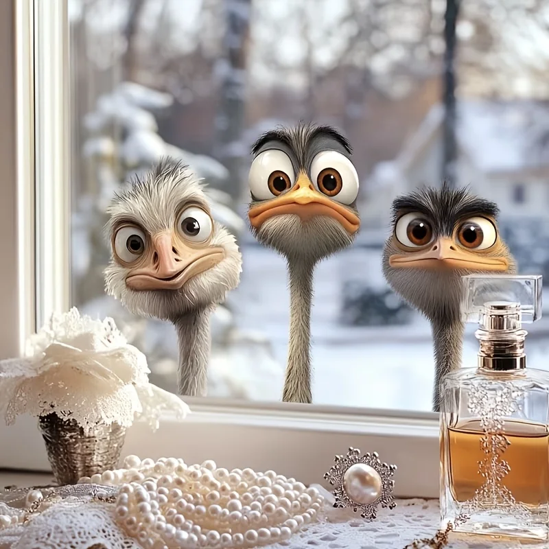 3Pcs Fun Animal Wall Stickers with Quirky Little Ostrich Heads, Pvc Wall Decoration for Home Decor, Suitable for Glass, Tiles, Bathrooms, Kitchens, Bedrooms, Dining Rooms, Trendy Stores, Cafes, and Wall Art, Cute and Attractive Stickers That Are Practical and Easy to Create a Cozy Space view 2
