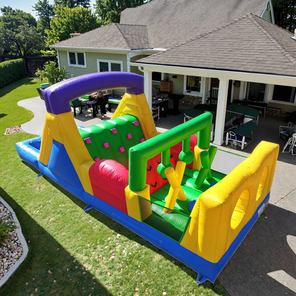 Commerciële 100% PVC opblaasbare springkasteel waterglijbanen opblaasbare hindernisbaan met ballenbak voor kinderfeest leuk racespel