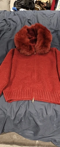 2024 Fashion Autumn Winter Casual Hooded Real Fox Fur Collar Fashion Short Knitted Jacket with Natural Fur Coat for Women photo review