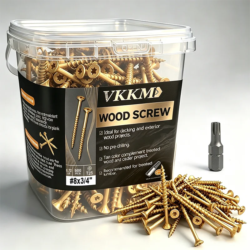 Woodworking Epoxy - VKKM - M4.2 イエローエポキシコーティングデッキ用木ネジ、T25トルクス防錆セルフタッピング木ネジ、複合デッキ、防腐木材、フェンス、庭の建設用ハードウェアファスナー