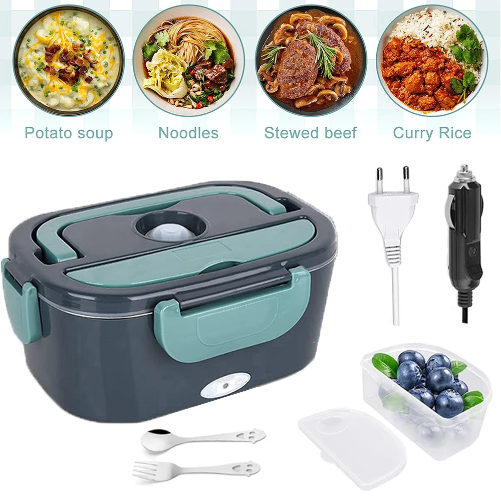 Boîte à lunch électrique 1,5 L 80 W, chauffe-plat portable, anti-fuite, pour réchauffer les repas à la maison, compatible micro-ondes pour camionneurs