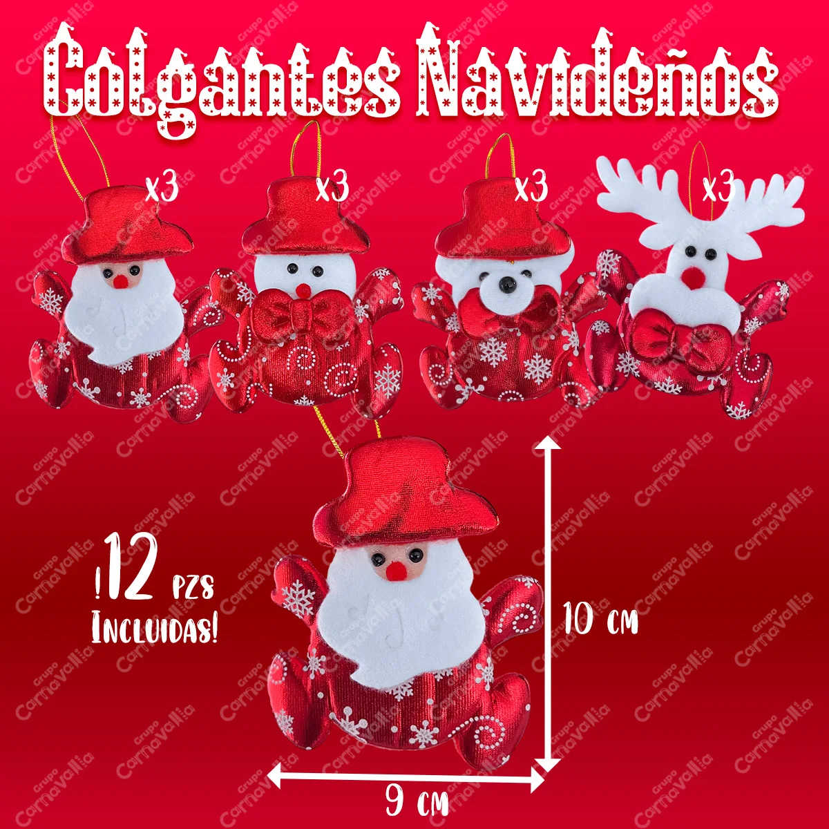 مجموعة مكونة من 12 قلادة عيد الميلاد الحلي لتزيين شجرة عيد الميلاد تماثيل عيد الميلاد المعدنية الحمراء Grupo Carnavallia