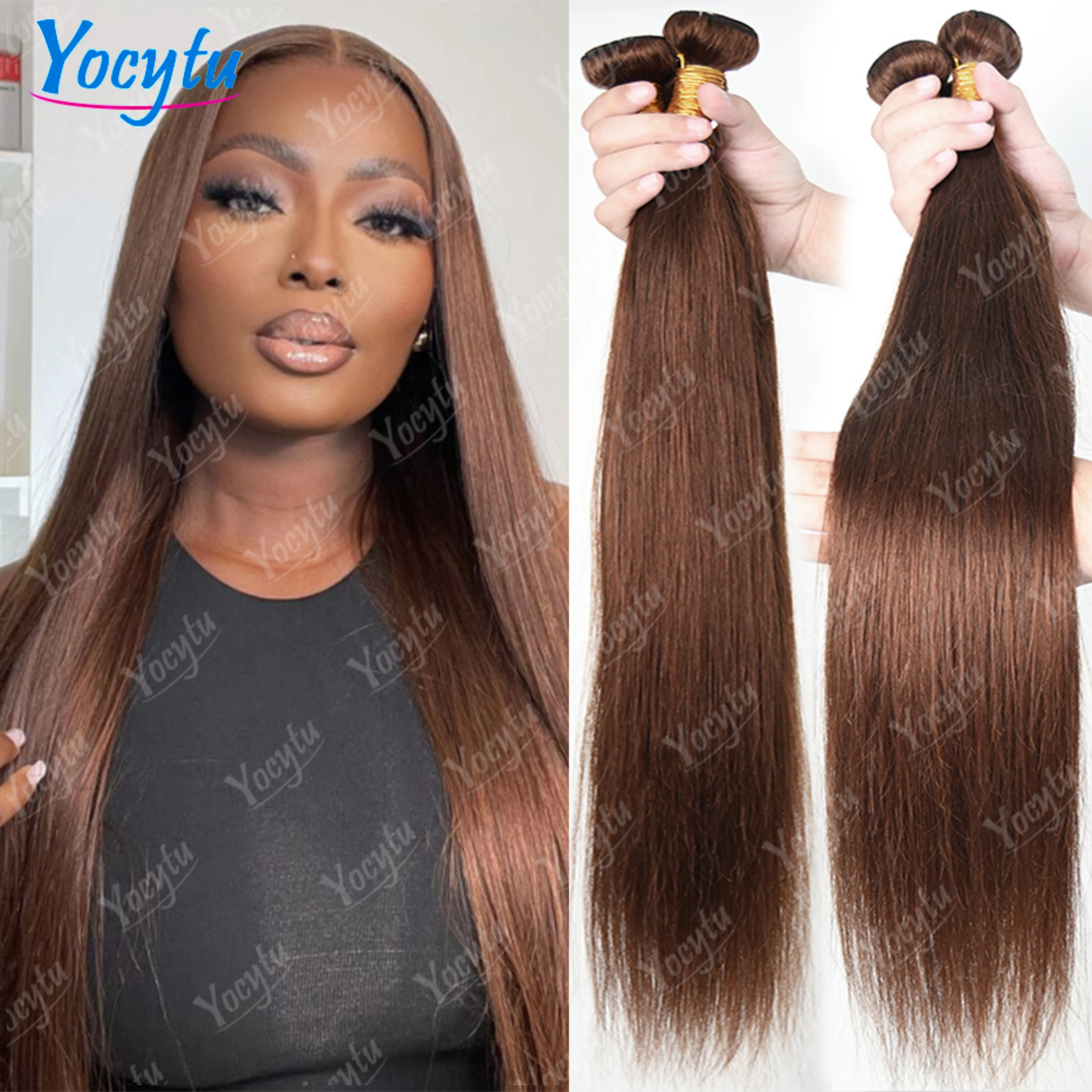 YOCYTU, ciocche di capelli umani color cioccolato, ciocche di capelli umani lisci, 100% capelli umani per donne, ciocche di capelli brasiliani grezzi di qualità 12A.