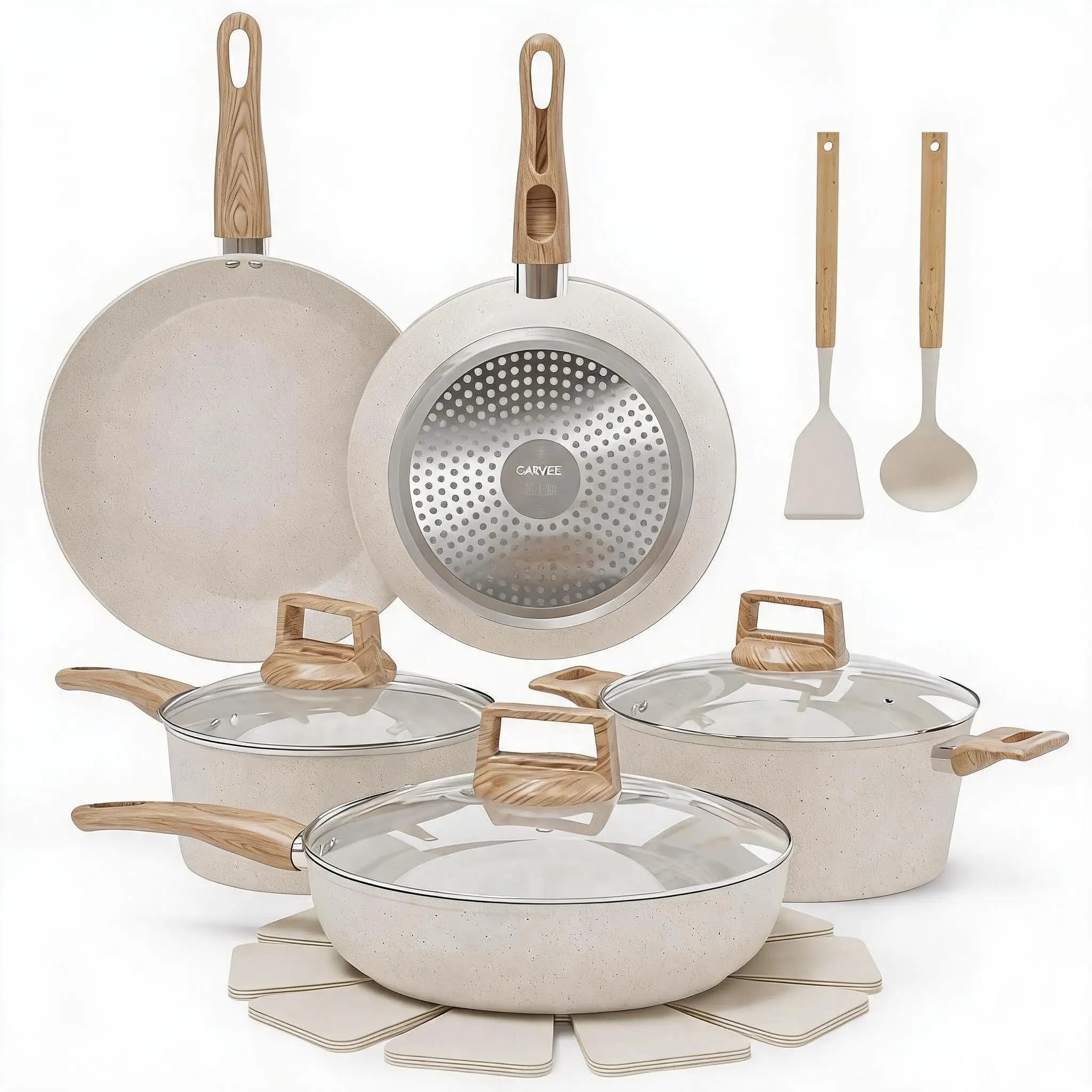 Set da 14 pezzi di pentole e padelle per cottura a induzione - Pentole in alluminio con rivestimento antiaderente in ceramica - Padelle, casseruole, p