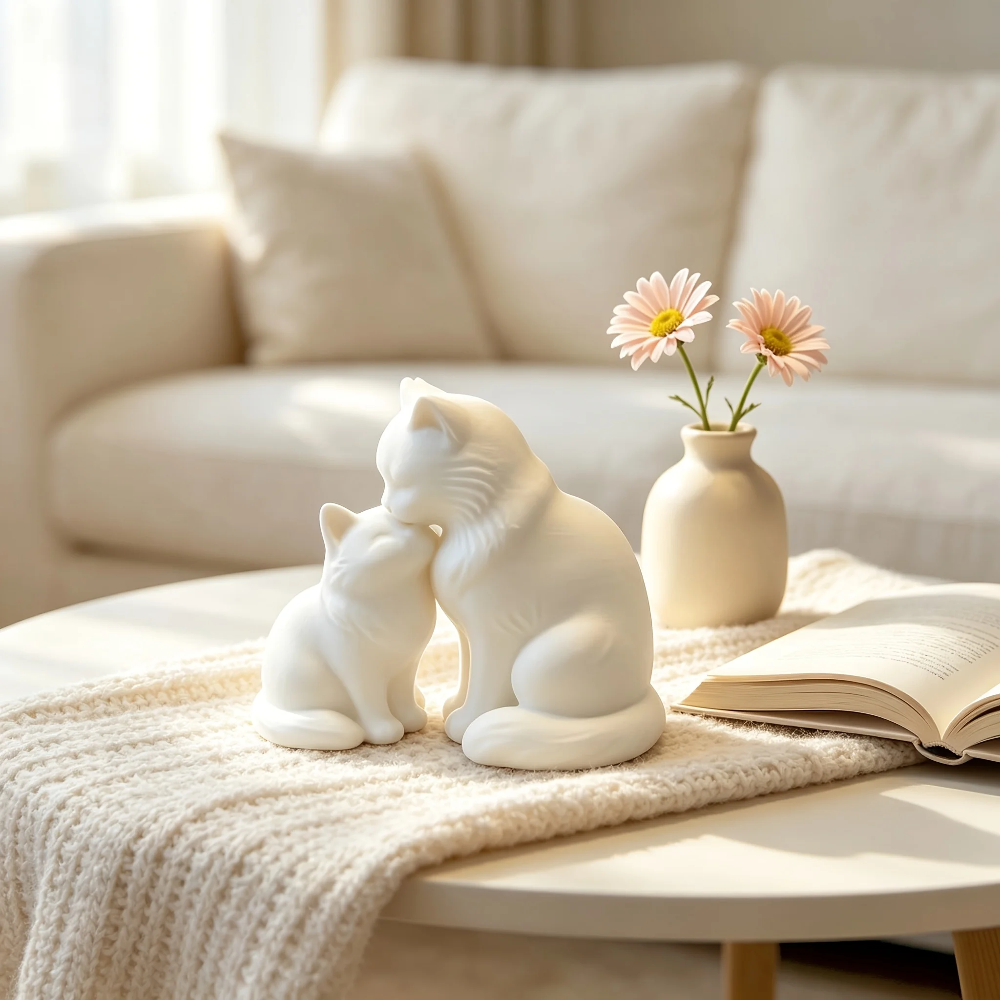 1-Piece Set of Mother Cat and Kitten Figurines - Plastic Cat Decorations Suitable for Home Decor, Soft-Textured Mini Tabletop Ornaments, Warm and Cozy Gifts, Suitable for Bedrooms, Desks - a Loving Mother Cat and Kitten Statue That Can Both Decorate and Be Given as a Gift
