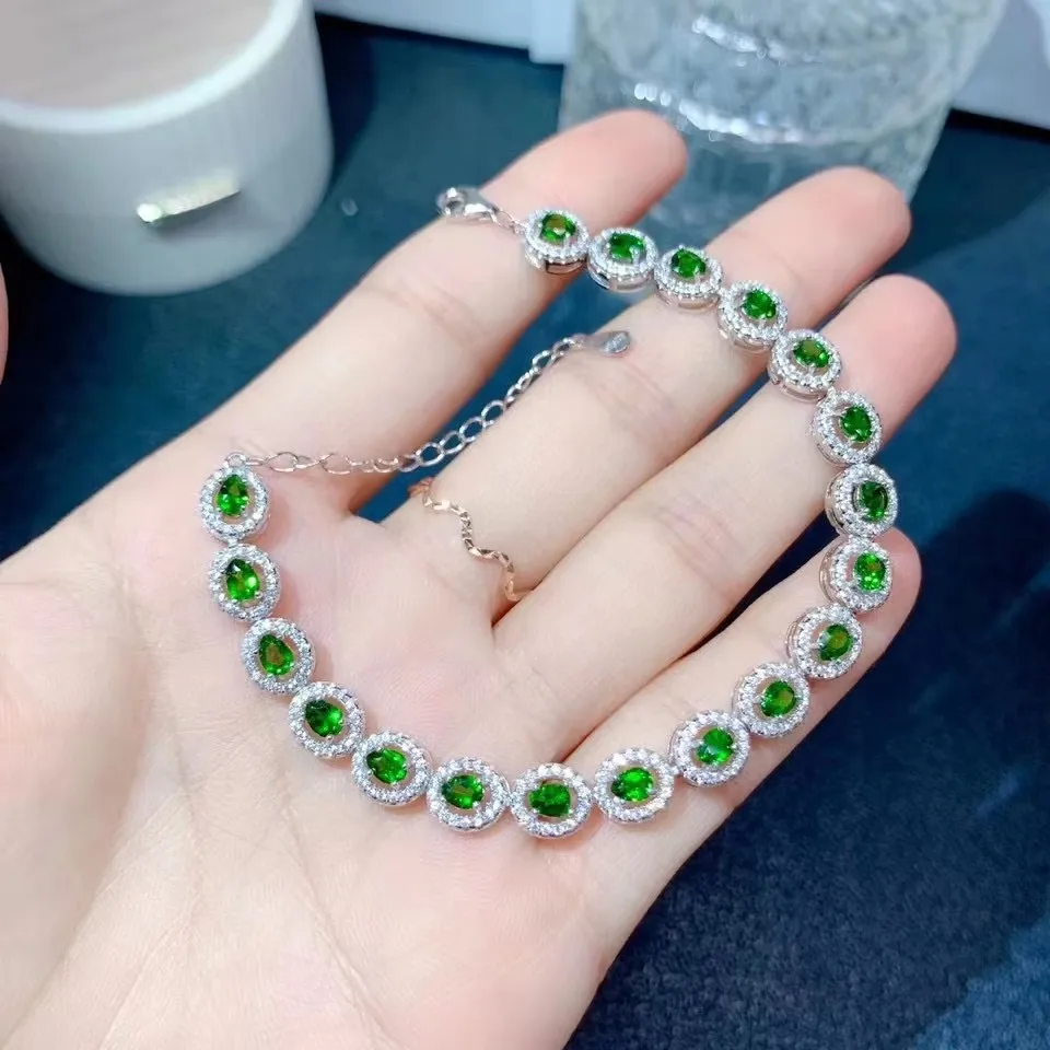 

KJJEAXCMY Brand Boutique Women's Bracelet Jewelry 925 Sterling Silver Natural Diopside Women's as a Birthday Gift for Girlfriend