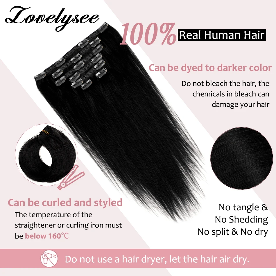 Clipe brasileiro em extensões de cabelo, cabelo humano reto, cor natural hairpiece, 100% extensões de cabelo Remy, 100G, 7pcs, conjunto