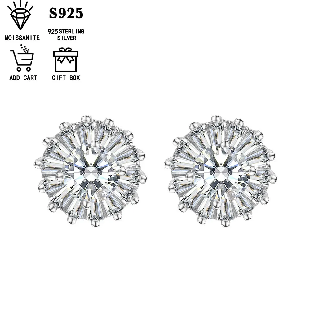 

Женские серьги из стерлингового серебра S925, всего 1 карат с муассанитом и подсолнухом, модные богемные серьги на день рождения, годовщину, свидание, праздничный подарок